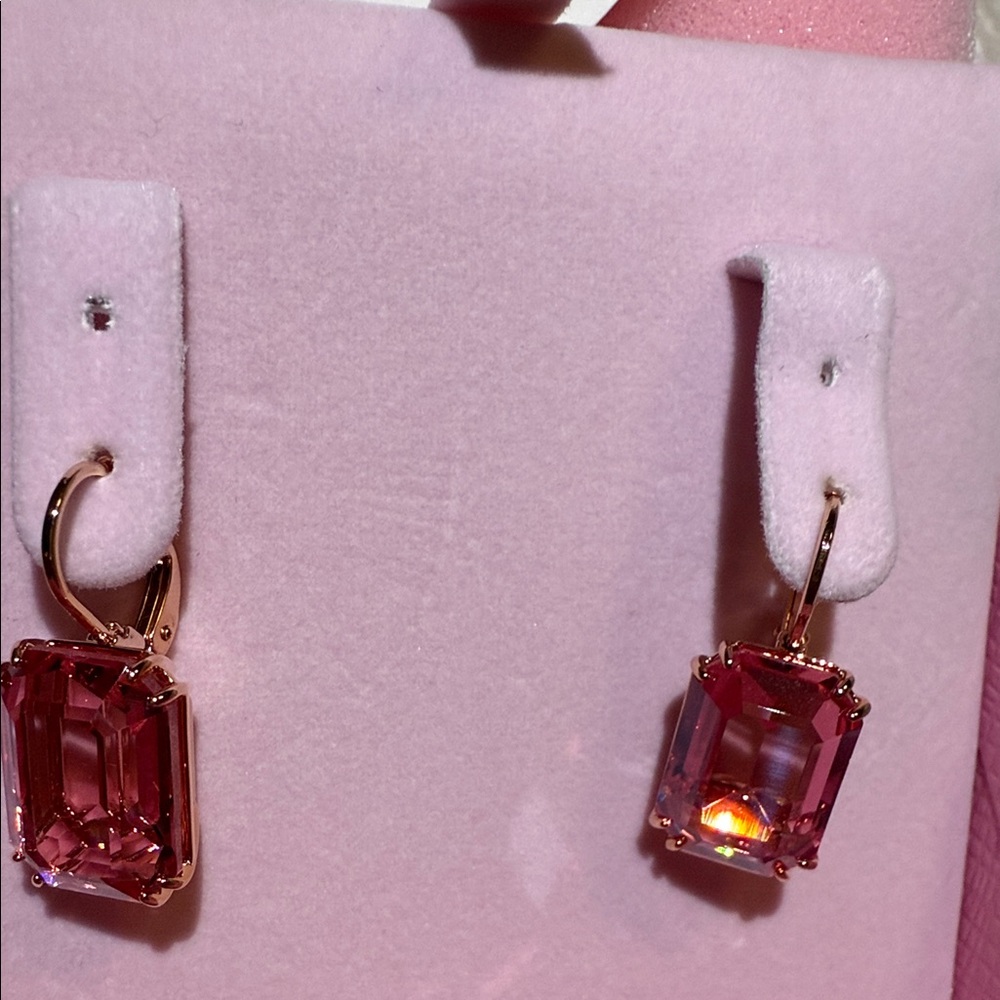 Swarovski Pink Crystal Drop Earrings - Picture 5 of 8